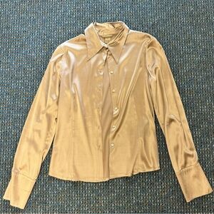 Gold/ Tan silk button down shirt